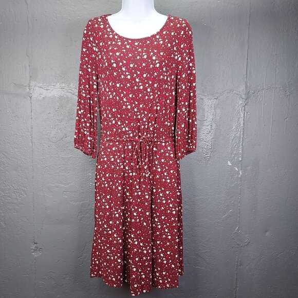 Boden Talia Dress Women Sz 6 Floral Ditsy Print Knit Pockets Burgundy 3/4 Sleeve - Picture 1 of 14